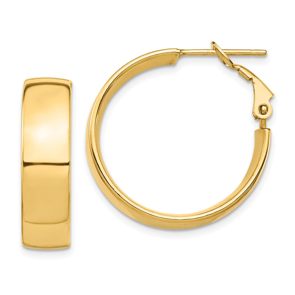 10K Gelbgold Hoch Poliert 7mm Omega Rückseite Creolen