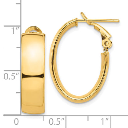 10K Gelbgold Hoch Poliert 7mm Omega Rückseite Oval Creolen