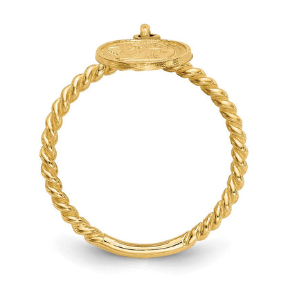 10K Gelbgold Poliert Engel Hängend Charm Kind Ring