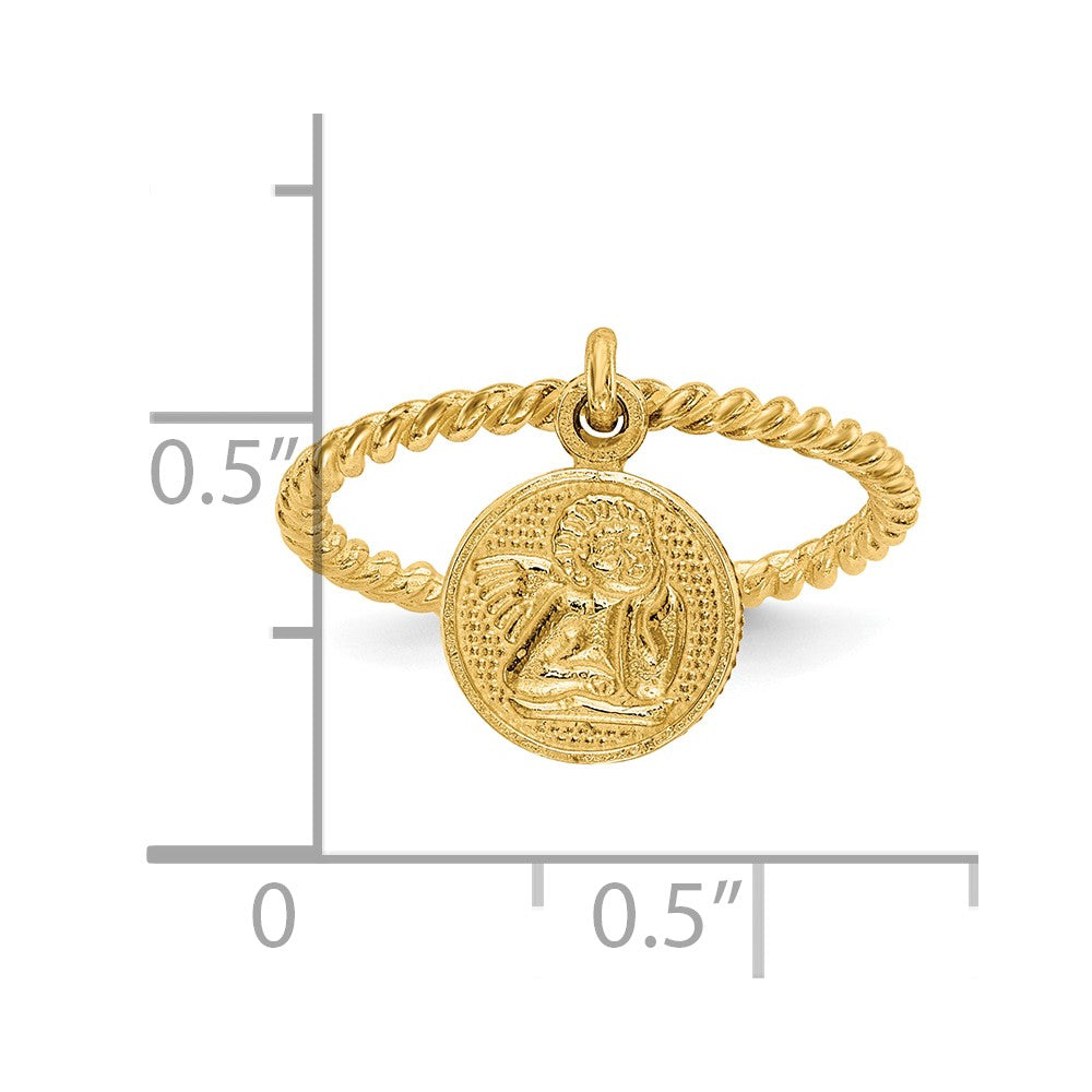 10K Gelbgold Poliert Engel Hängend Charm Kind Ring