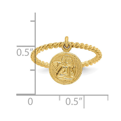 10K Gelbgold Poliert Engel Hängend Charm Kind Ring