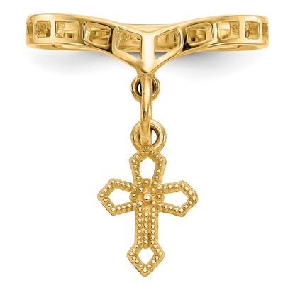 10K Gelbgold Poliert Kreuz Hängend Charm Ring