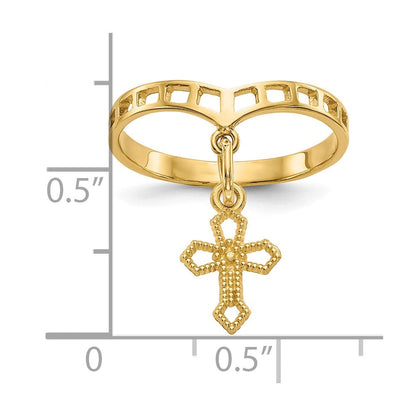 10K Gelbgold Poliert Kreuz Hängend Charm Ring