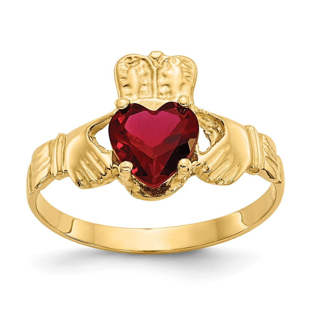10K Gelbgold January Geburtsstein Claddagh Ring