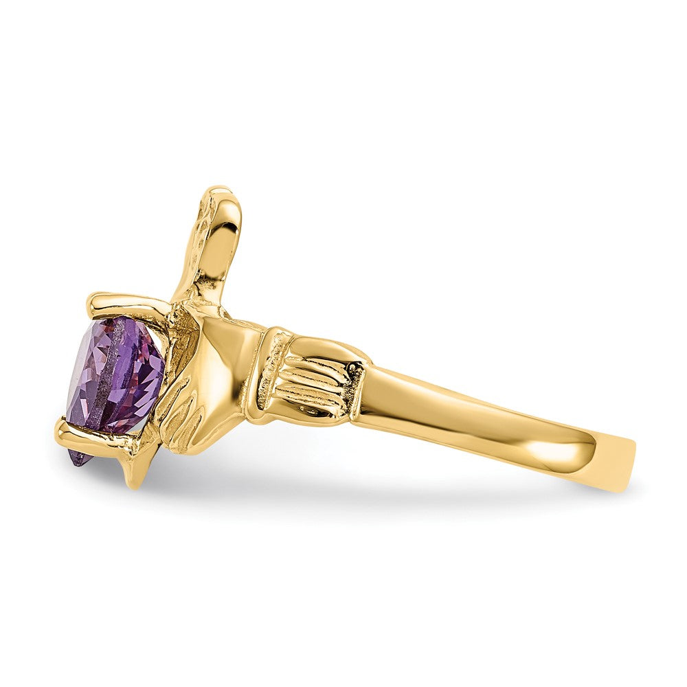 10K Gelbgold February Geburtsstein Claddagh Ring