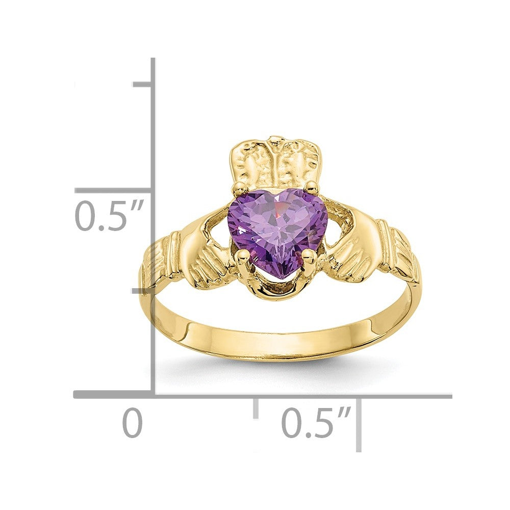 10K Gelbgold February Geburtsstein Claddagh Ring