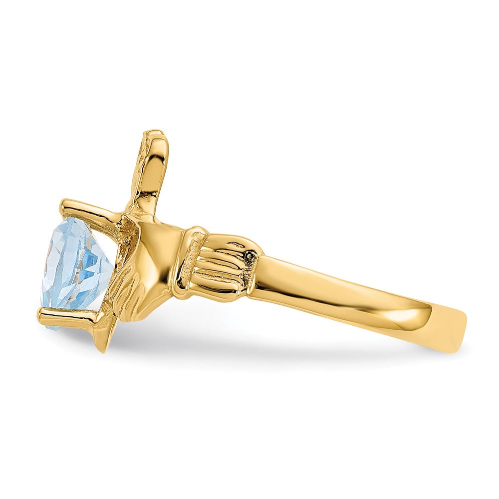 10K Gelbgold March Geburtsstein Claddagh Ring