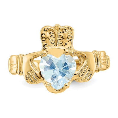 10K Gelbgold March Geburtsstein Claddagh Ring