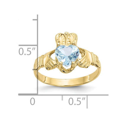 10K Gelbgold March Geburtsstein Claddagh Ring