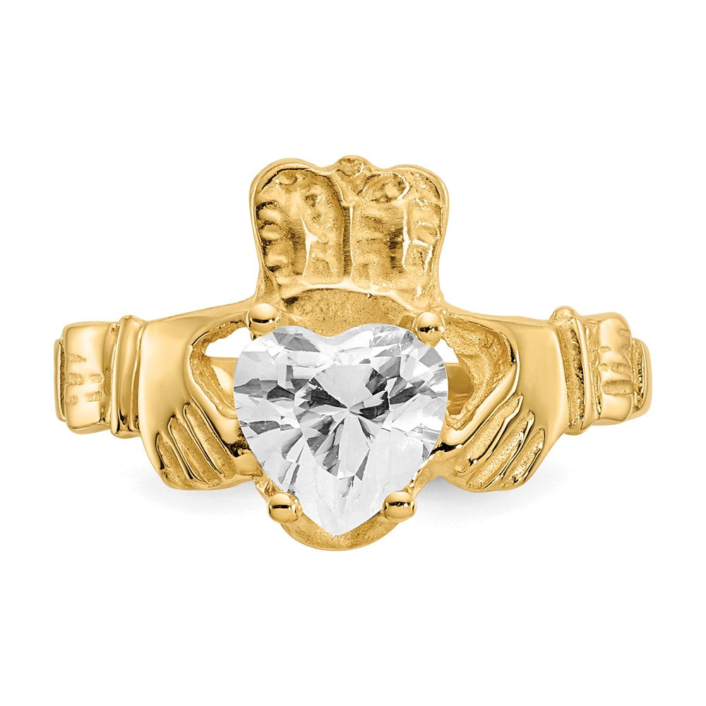 10K Gelbgold April Geburtsstein Claddagh Ring