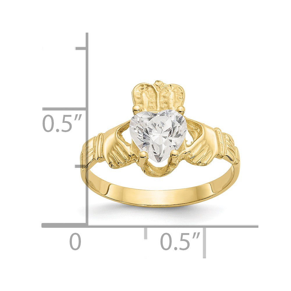 10K Gelbgold April Geburtsstein Claddagh Ring
