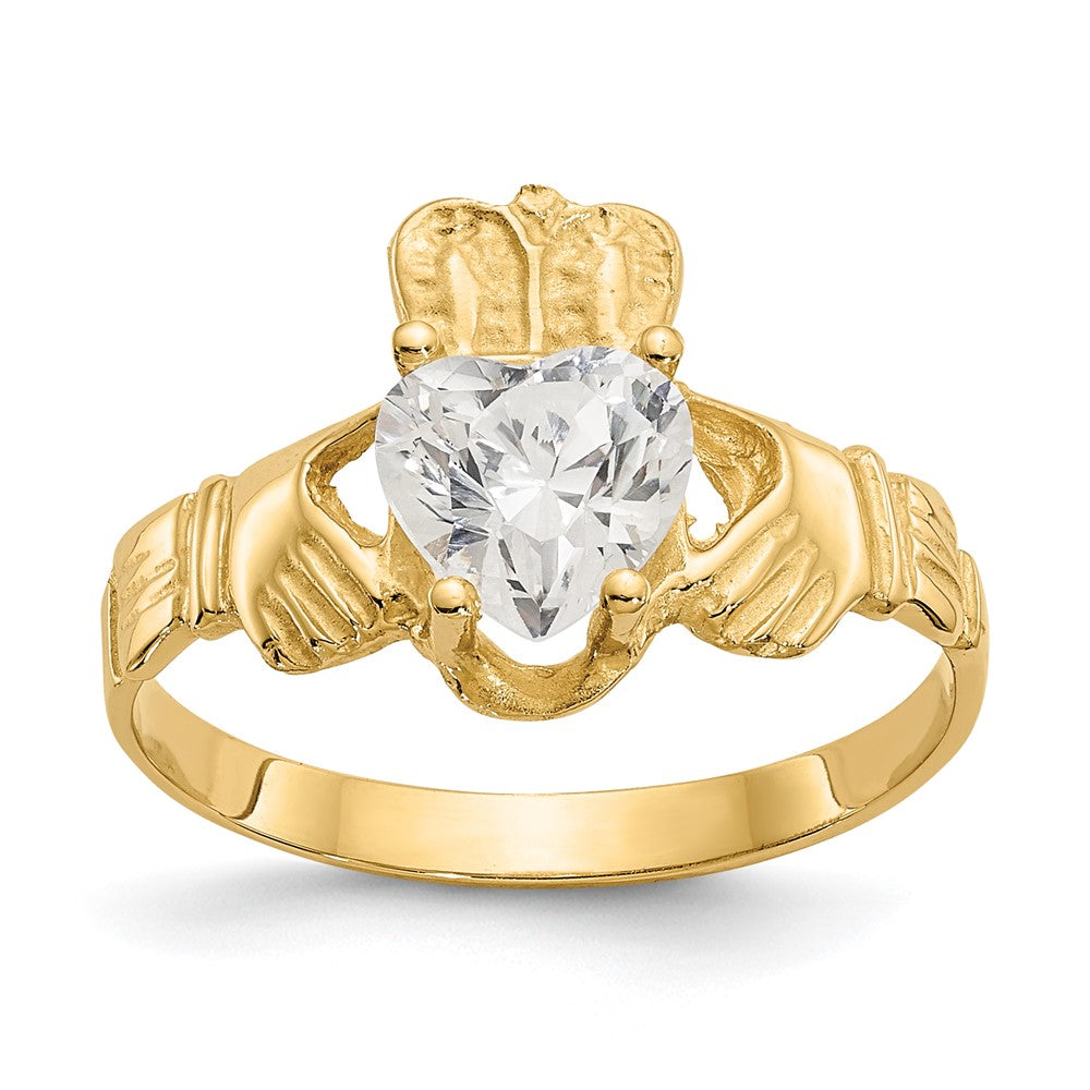 10K Gelbgold April Geburtsstein Claddagh Ring