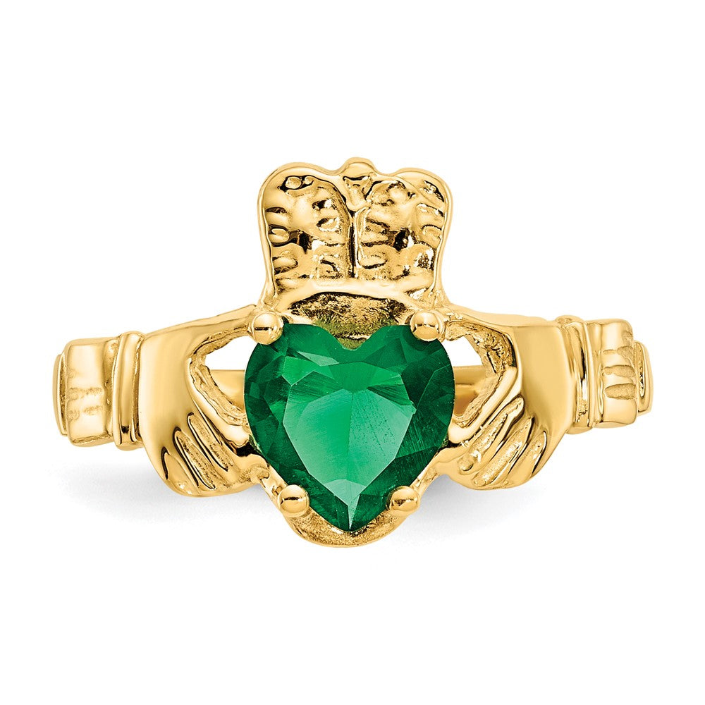 10K Gelbgold May Geburtsstein Claddagh Ring