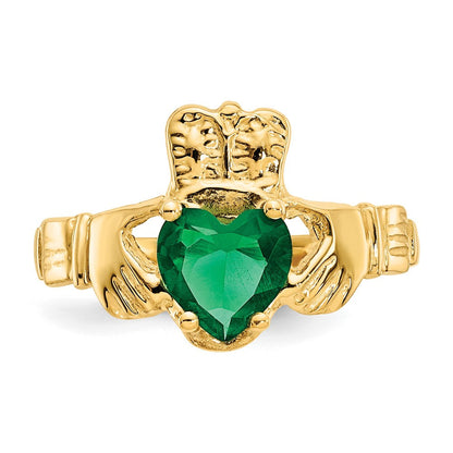 10K Gelbgold May Geburtsstein Claddagh Ring