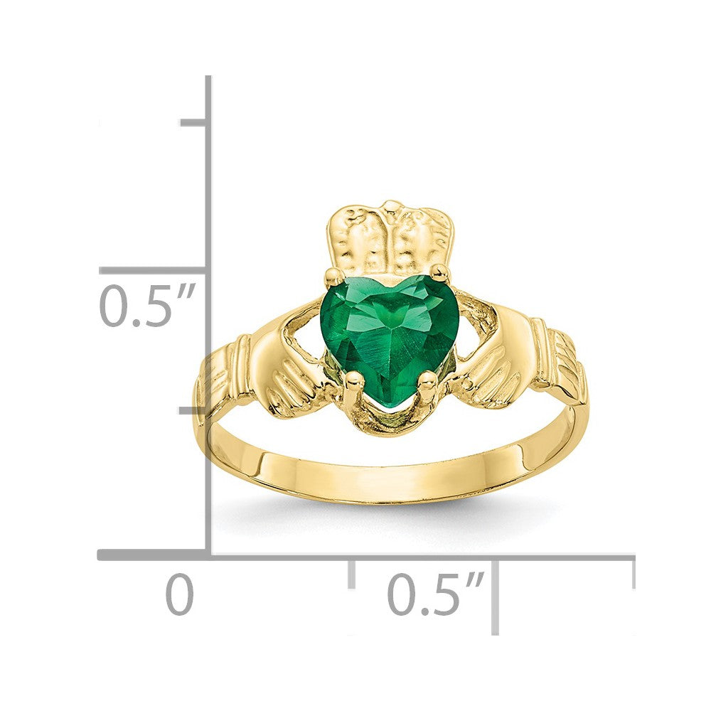 10K Gelbgold May Geburtsstein Claddagh Ring