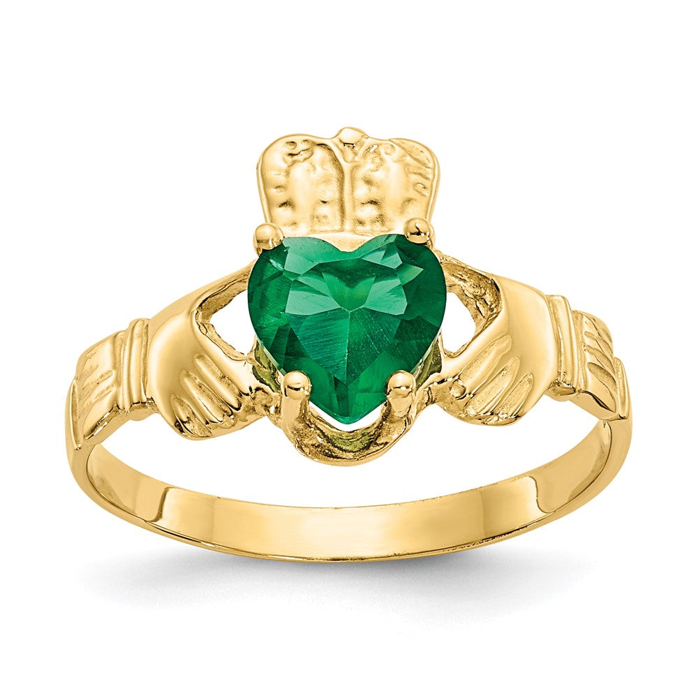 10K Gelbgold May Geburtsstein Claddagh Ring