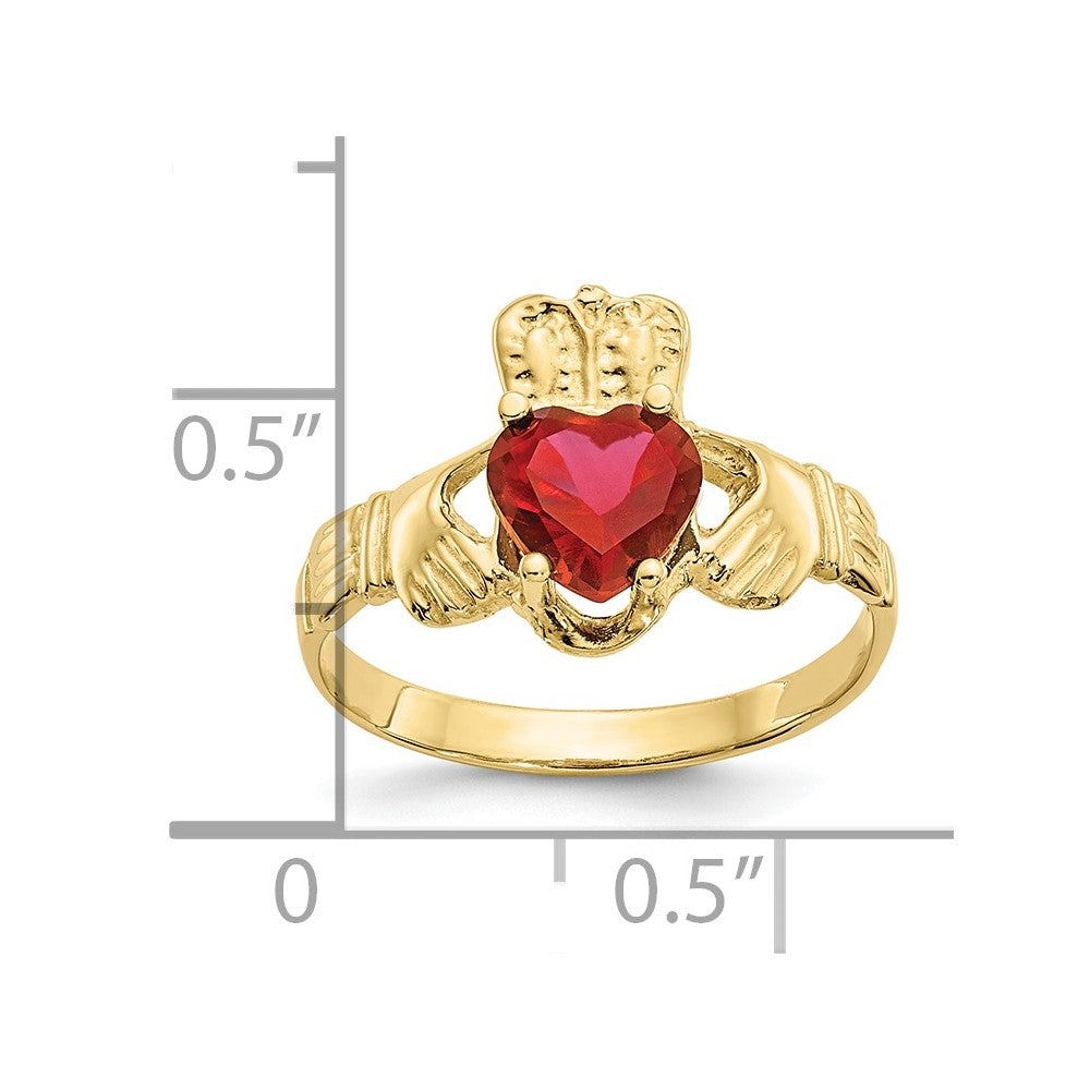 10K Gelbgold July Geburtsstein Claddagh Ring