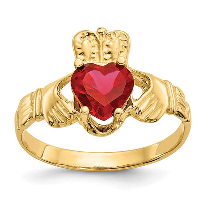 10K Gelbgold July Geburtsstein Claddagh Ring