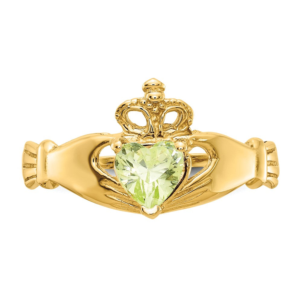 10K Gelbgold August Geburtsstein Claddagh Ring
