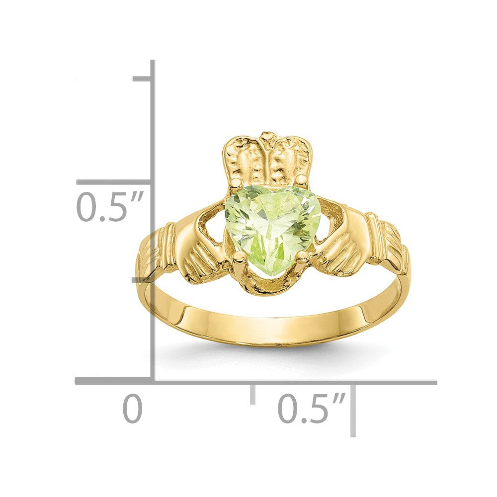 10K Gelbgold August Geburtsstein Claddagh Ring