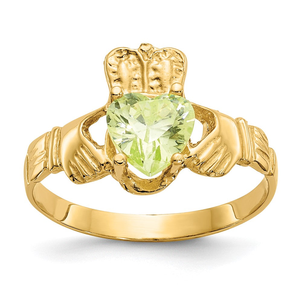 10K Gelbgold August Geburtsstein Claddagh Ring