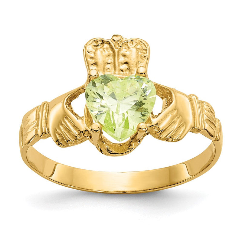 10K Gelbgold August Geburtsstein Claddagh Ring