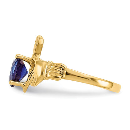10K Gelbgold September Geburtsstein Claddagh Ring