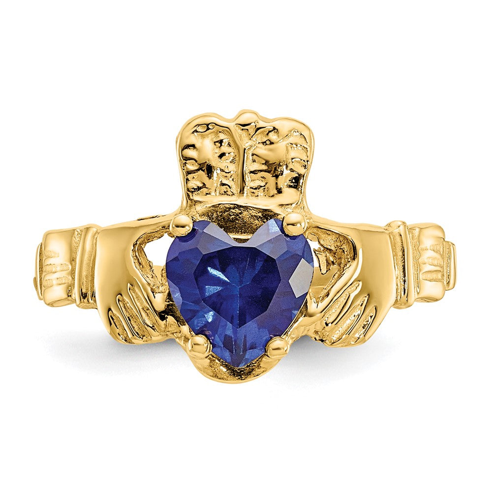 10K Gelbgold September Geburtsstein Claddagh Ring