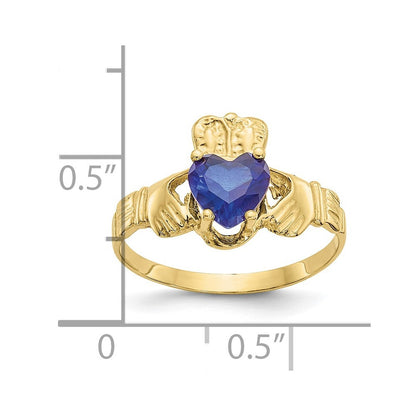 10K Gelbgold September Geburtsstein Claddagh Ring