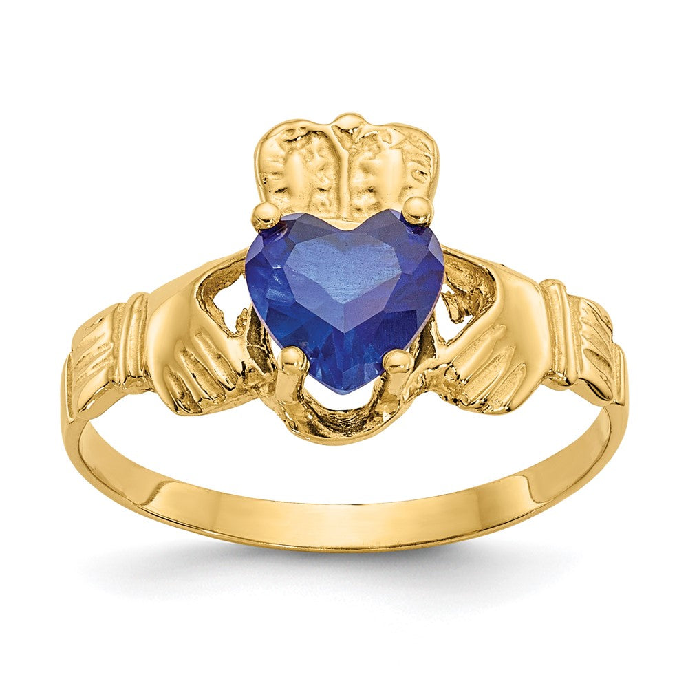 10K Gelbgold September Geburtsstein Claddagh Ring