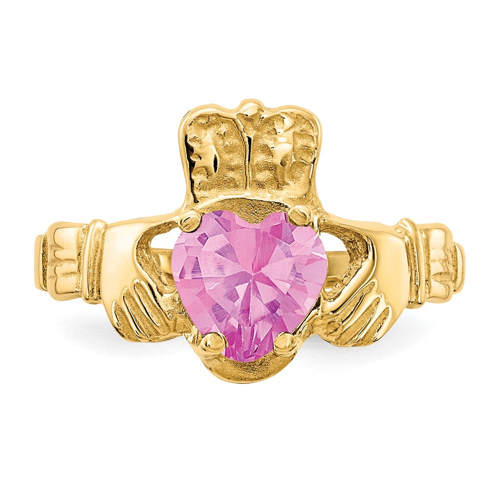 10K Gelbgold October Geburtsstein Claddagh Ring