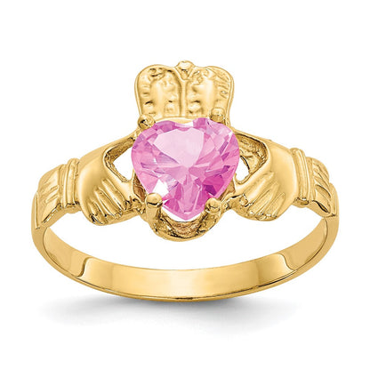 10K Gelbgold October Geburtsstein Claddagh Ring