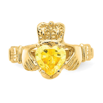 10K Gelbgold November Geburtsstein Claddagh Ring