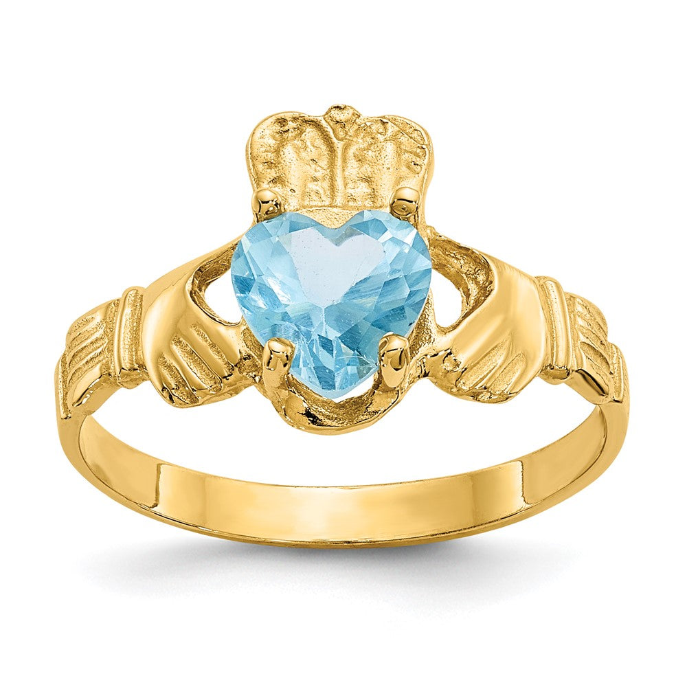10K Gelbgold December Geburtsstein Claddagh Ring