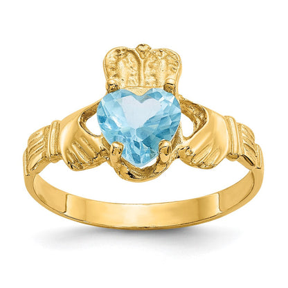 10K Gelbgold December Geburtsstein Claddagh Ring