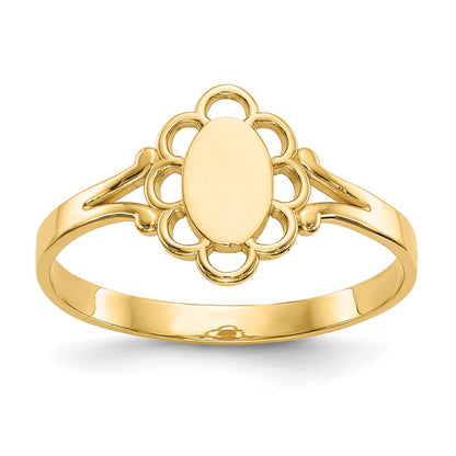 10K Gelbgold 10K Filigran Oval Poliert Mittig Kind Siegel Ring