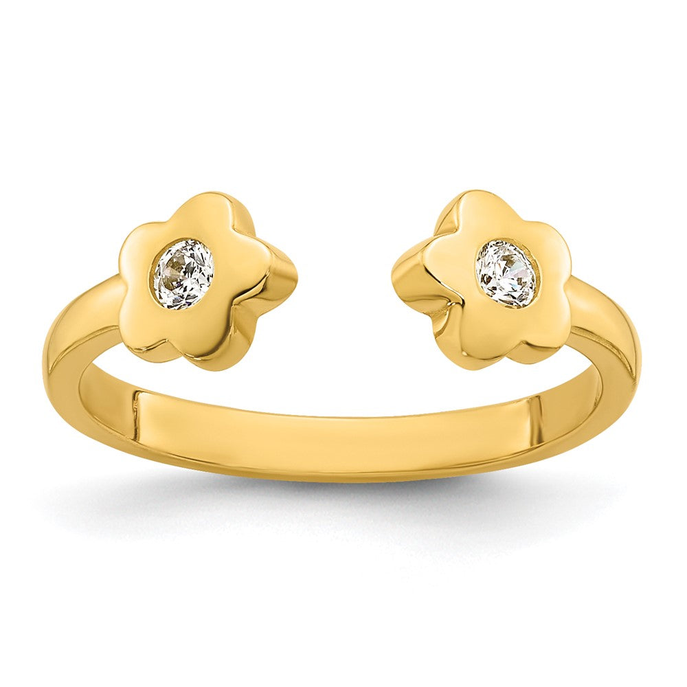 10K Gelbgold Poliert Zirkonia Blumen Zehenring