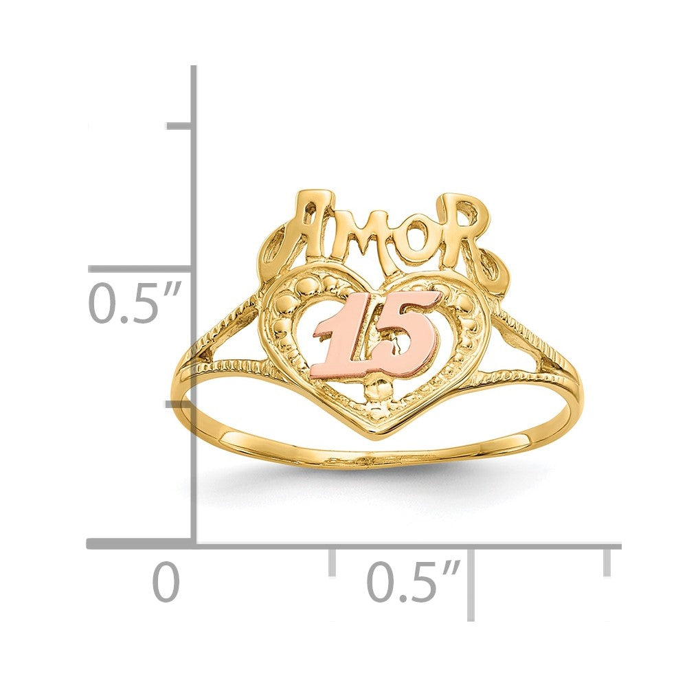 10K Bicolor Amor 15 Herz Ring