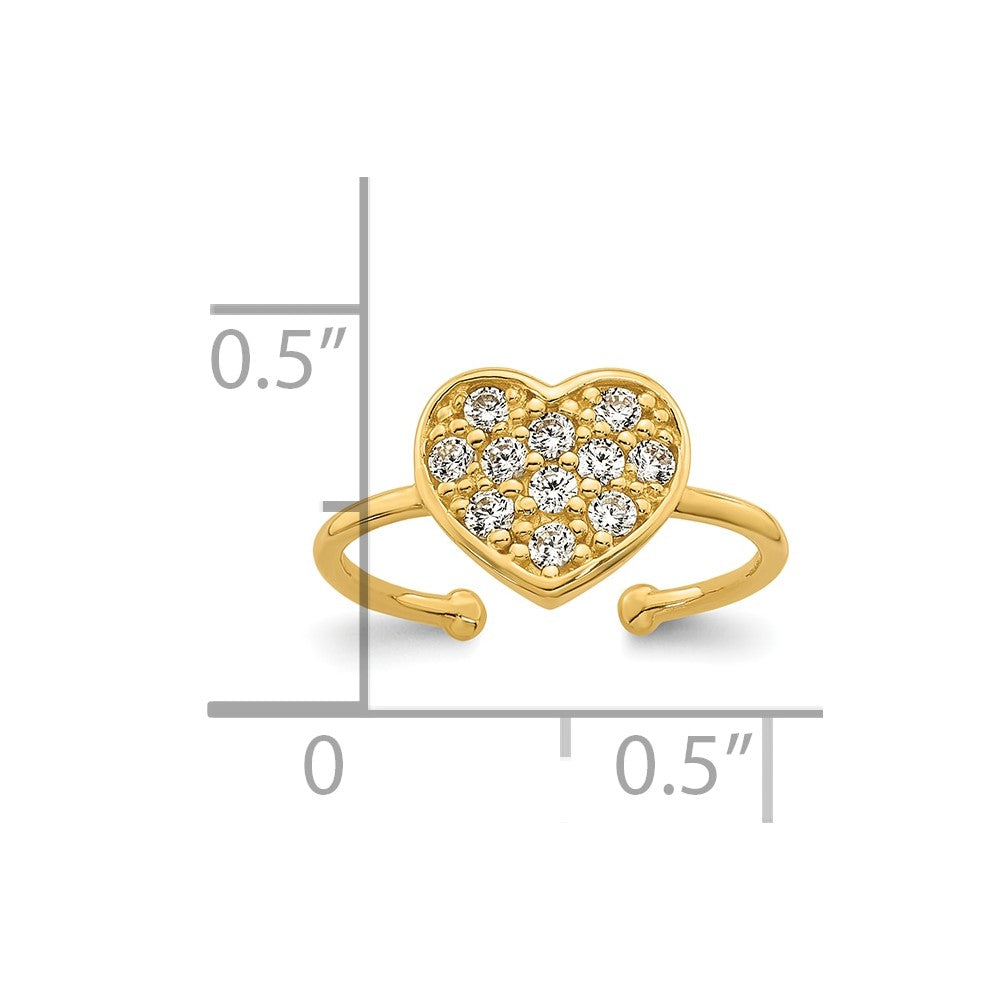 10K Gelbgold Poliert Pavé Zirkonia Herz Zehenring