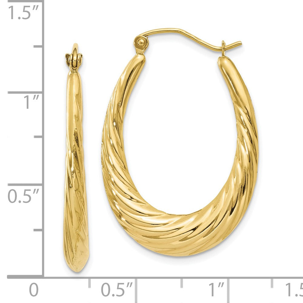 10K Gelbgold Poliert Gedreht Oval Hohl Creolen