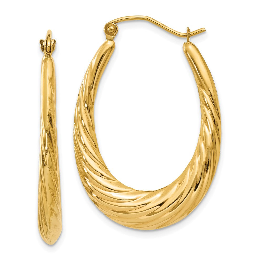 10K Gelbgold Poliert Gedreht Oval Hohl Creolen