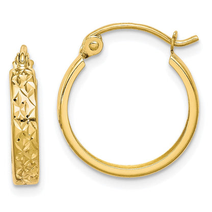 10K Gelbgold Diamantiert Quadratisch Röhre Creolen