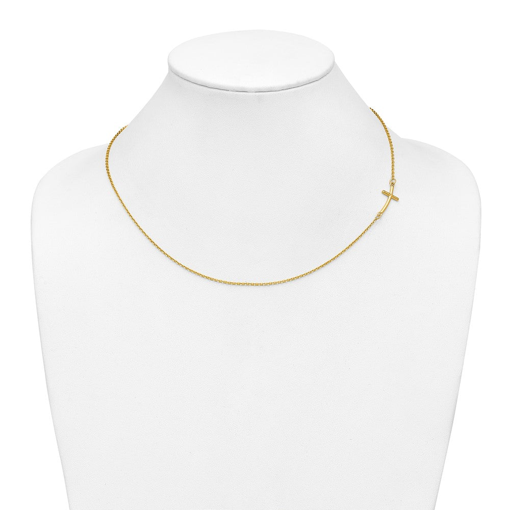 10K Gelbgold Klein Seitlich Gebogen Kreuz Halskette
