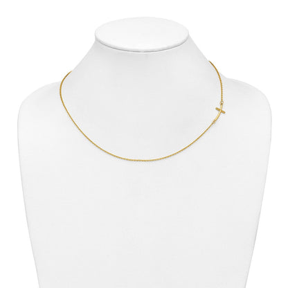 10K Gelbgold Klein Seitlich Gebogen Kreuz Halskette
