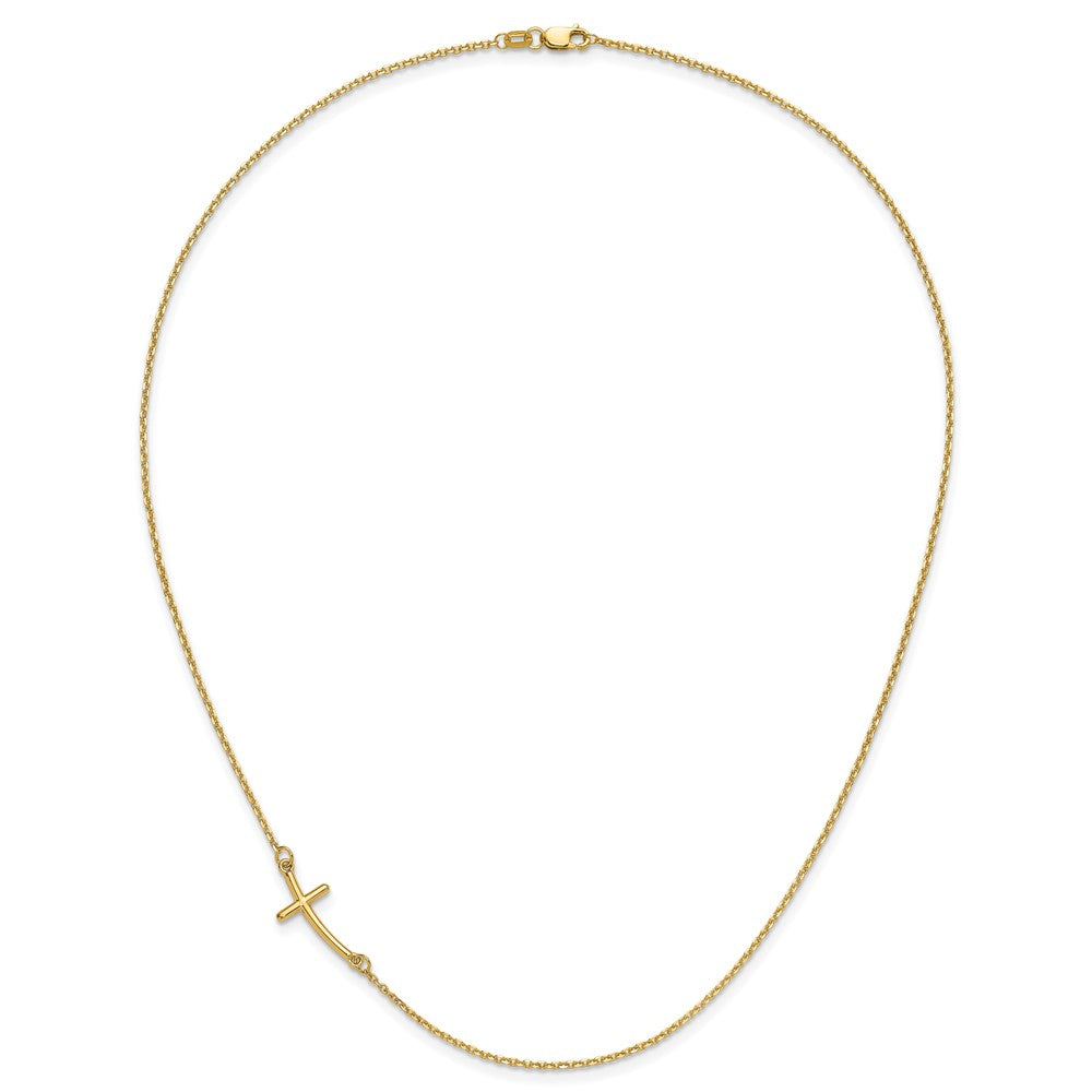 10K Gelbgold Klein Seitlich Gebogen Kreuz Halskette