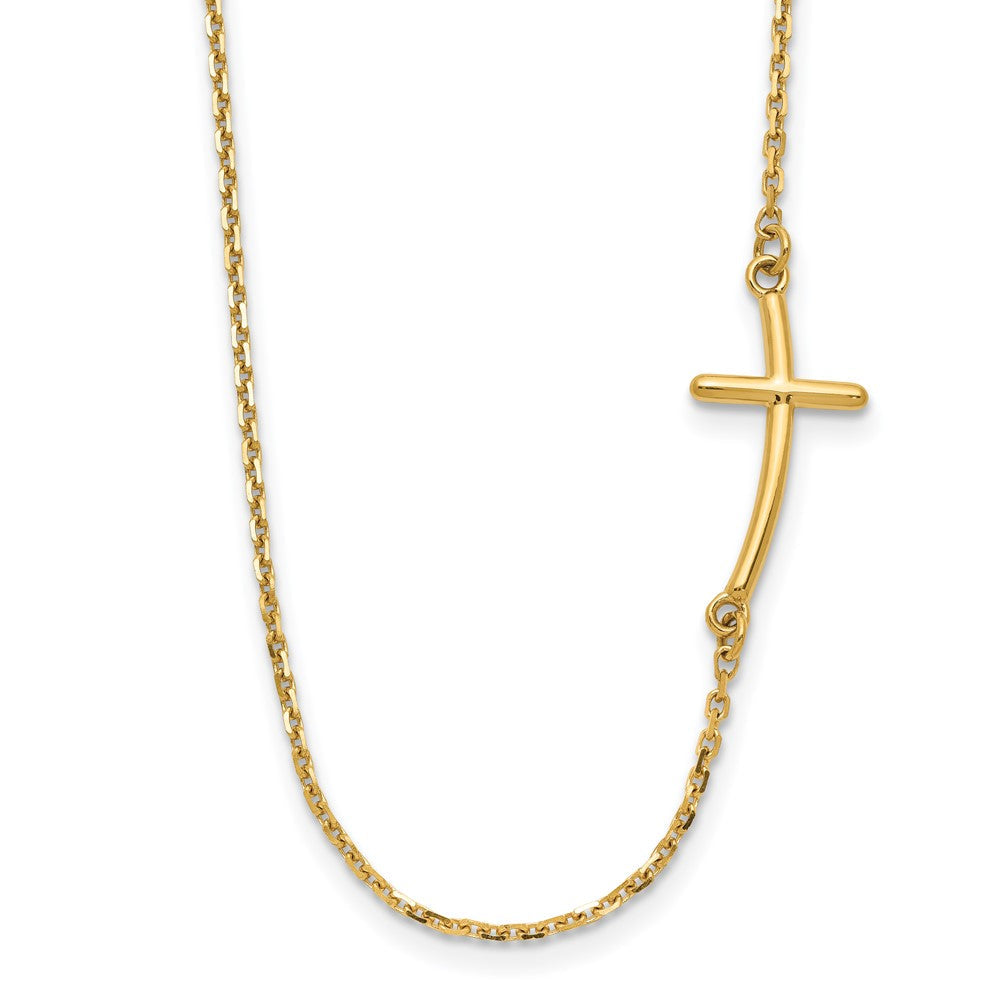 10K Gelbgold Klein Seitlich Gebogen Kreuz Halskette