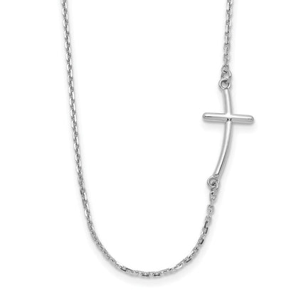 10K Weißgold Klein Seitlich Gebogen Kreuz Halskette