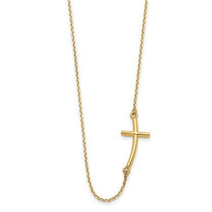 10K Gelbgold Groß Seitlich Gebogen Kreuz Halskette