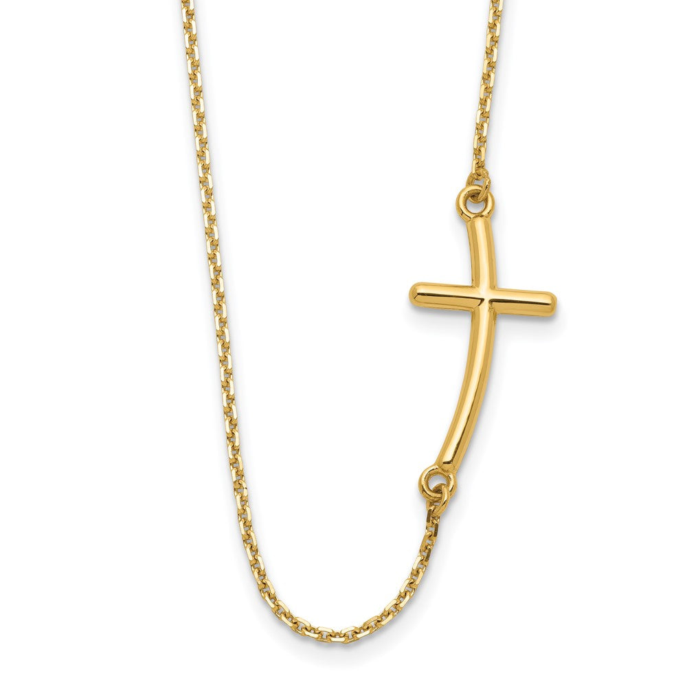 10K Gelbgold Groß Seitlich Gebogen Kreuz Halskette