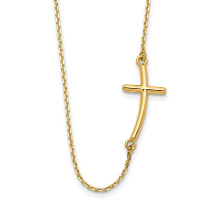 10K Gelbgold Groß Seitlich Gebogen Kreuz Halskette